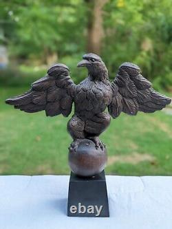 16 American Bald Eagle Perched on Globe Hand-Carved & Painted Plaster Sculpture