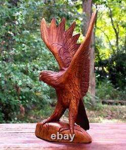 16 Hand Carved Flying Wooden Eagle Statue Figurine Handmade Sculpture Decor Us