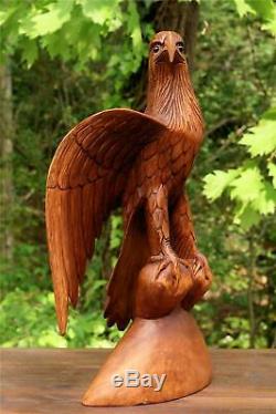16 Large Big Solid Wooden Hand Carved American Eagle Statue Sculpture Figurine