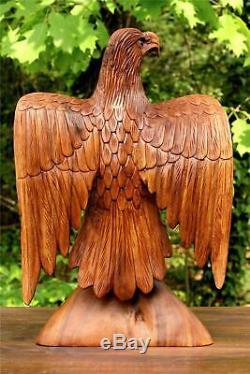 16 Large Big Solid Wooden Hand Carved American Eagle Statue Sculpture Figurine