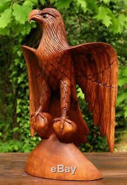 16 Wooden Hand Carved American Eagle Statue Figurine Wood Sculpture Handmade