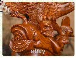 17.5 Chinese Hua Li Wood Hand Carved Da Zhan Hong Tu Eagle Statue Handmade