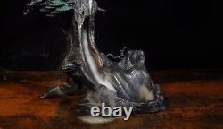 17 Pure bronze Hand-carved eagle goshawk Statue Backflow censer incense burner