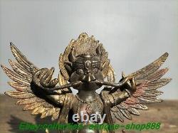 17cm Tibetan Buddhism bronze Gilt Redpoll Winged Garuda Bird Eagle Buddha Statue