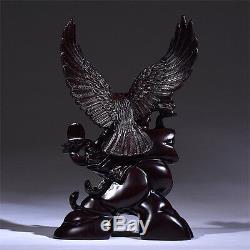 18 Chinese Fengshui 100% Natural Ebony Wood Hand Carved Eagle Art Statue