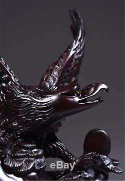 18 Chinese Fengshui 100% Natural Ebony Wood Hand Carved Eagle Art Statue