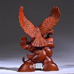 18 Chinese Fengshui 100% Natural Yellow Rosewood Hand Carved Eagle Art Statue