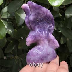 180g Hand Carved Natural lepidolite eagle Reiki Crystal Skull Holiday gift