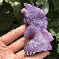 180g Hand Carved Natural lepidolite eagle Reiki Crystal Skull Holiday gift