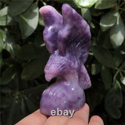 180g Hand Carved Natural lepidolite eagle Reiki Crystal Skull Holiday gift