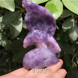 180g Hand Carved Natural lepidolite eagle Reiki Crystal Skull Holiday gift