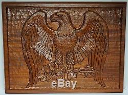 1976 Hand Carved Bas-Relief Mahogany Sculpted American Bald Eagle Nagy Limited #