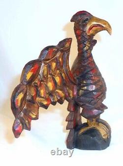 1989 Hand Carved Painted Wood Folk Art Schimmel Style Spread Eagle By J. Bastian