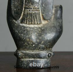 19CM Old China Hongshan culture Stone Carved Buddha Hand Eagle Birds Sculpture