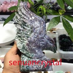 1pc Natural Marine jasper quartz hand carved crystal eagle skull reiki gift