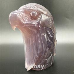 2.04LB Natural Geode Agate eagle skull quartz hand Carved crystal DK297-EAA-1