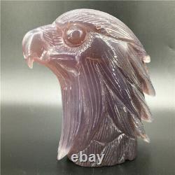 2.04LB Natural agate geode Quartz hand carved crystal eagle head Healing. DK297