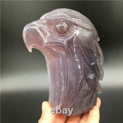 2.04LB Natural agate geode Quartz hand carved crystal eagle head Healing. DK297