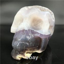 2.06LB Natural Agate geode quartz skull Cluster Hand Carved Crystal MDK2040