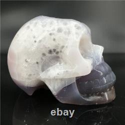 2.06LB Natural Agate geode quartz skull Cluster Hand Carved Crystal MDK2040