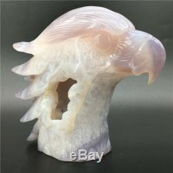 2.09LB Natural Geode Agate eagle skull quartz hand Carved crystal