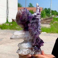 2.09LBNatural dream Amethyst crystal hand carved eagle treatment