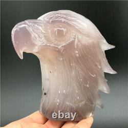2.17LB Natural Geode Agate eagle skull quartz hand Carved crystal DK304-EAA-4