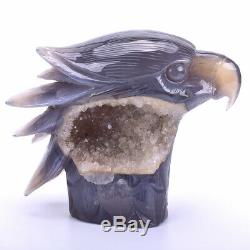 2.19LB Natural Geode Agate eagle skull hand Carved crystal, Crystal Healing