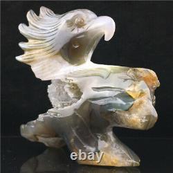 2.1LB Natural Geode Agate eagle skull quartz hand Carved crystal DK932