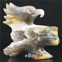 2.1LB Natural Geode Agate eagle skull quartz hand Carved crystal DK932-2