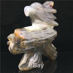 2.1LB Natural Geode Agate eagle skull quartz hand Carved crystal DK932-2