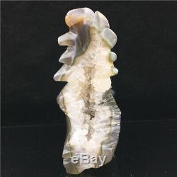 2.1LB Natural Geode Agate eagle skull quartz hand Carved crystal healing DK932