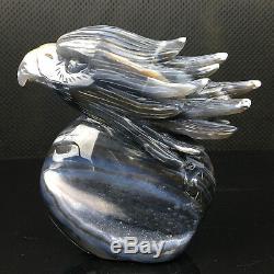 2.22LB Natural Geode Agate quartz eagle skull hand Carved crystal 5.1'' DK238