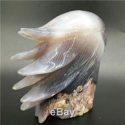 2.24LB Natural Geode Agate eagle skull quartz hand Carved crystal DK312-EAA-2