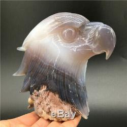2.24LB Natural Geode Agate eagle skull quartz hand Carved crystal DK312-EAA-2