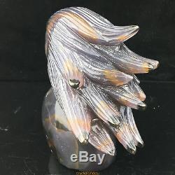 2.31LB Natural Geode Agate quartz eagle skull hand Carved crystal MK396