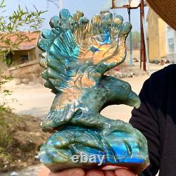 2.45LB Natural beautiful labradorite crystal hand- carved eagle healing
