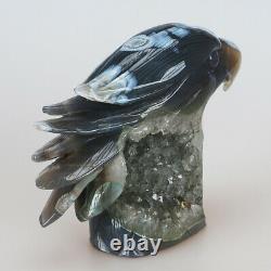 2.4LB 6.1 Natural Geode Agate Crystal Hand Carved Eagle Head Home Decoration