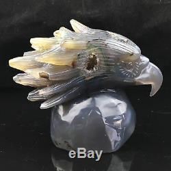 2.5LB Natural Geode Agate quartz eagle skull hand Carved crystal 5'' XK18