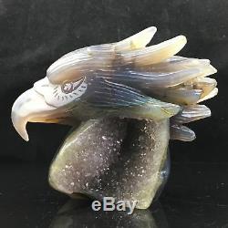 2.5LB Natural Geode Agate quartz eagle skull hand Carved crystal healing XK18