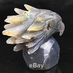 2.5LB Natural Geode Agate quartz eagle skull hand Carved crystal healing XK18