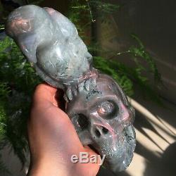 2.5LB Natural Purple Labradorite Crystal Skull with Eagle Hand Carved Healing