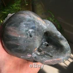 2.5LB Natural Purple Labradorite Crystal Skull with Eagle Hand Carved Healing