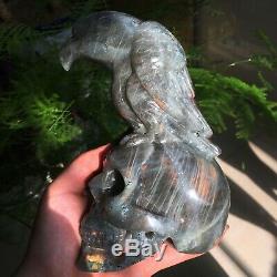 2.6LB Natural Purple Labradorite Crystal Skull with Eagle Hand Carved Healing