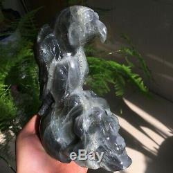 2.6LB Natural Purple Labradorite Crystal Skull with Eagle Hand Carved Healing