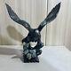 2.75lb Natural Black Peony Stone Quartz Hand Carved Eagle Skull Reiki Gem Decor