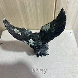 2.75LB Natural Black peony stone Quartz Hand Carved eagle Skull Reiki Gem Decor