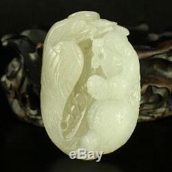 2 China old antique Natural handcarved white hetian jade eagle bear Pendant