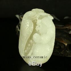 2 China old antique Natural handcarved white hetian jade eagle bear Pendant