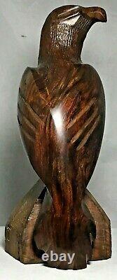2 Hand Carved Ironwood Eagle Eaglet Statues Mid Century Modern Wood Birds Pair
